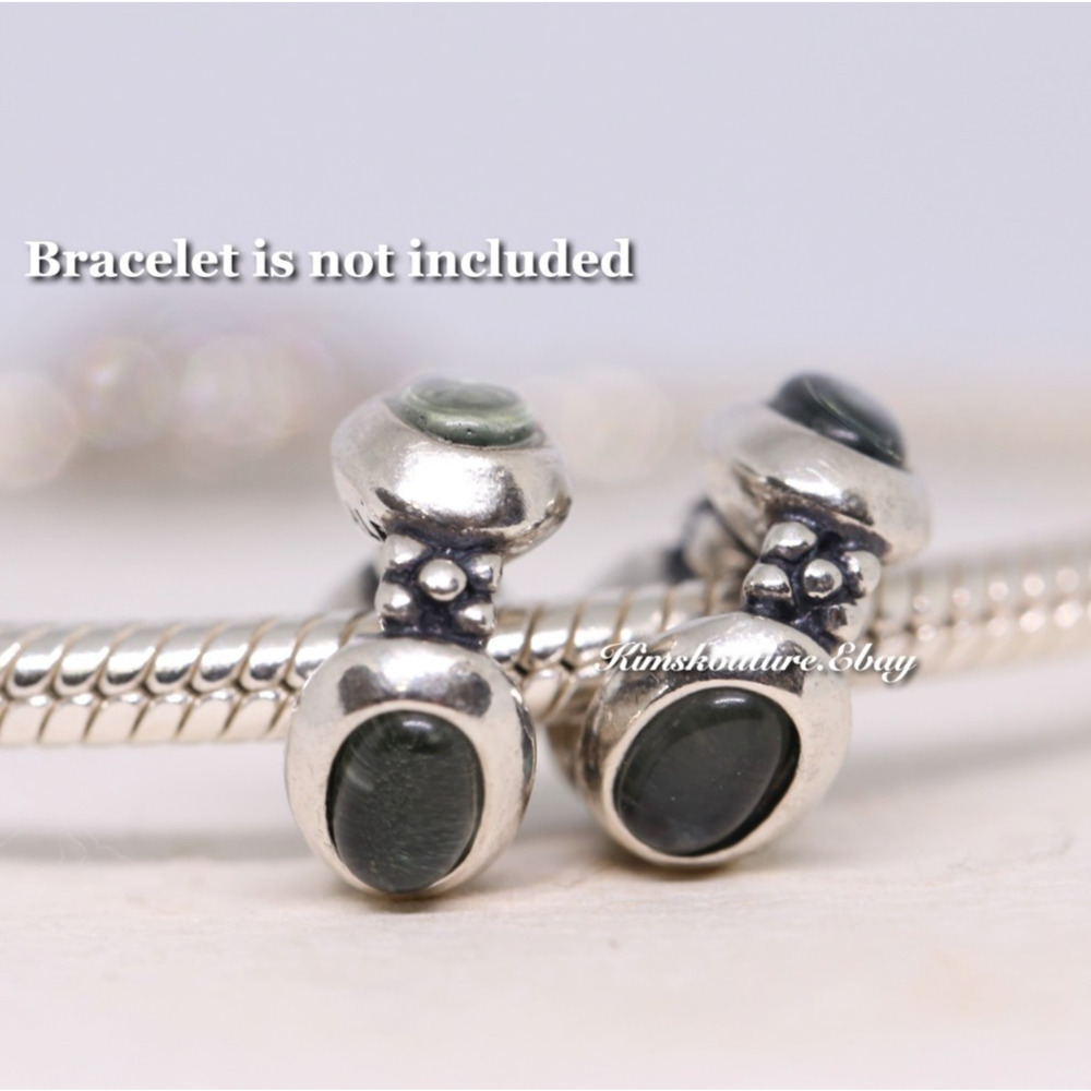 Pair of Pandora Sterling Silver Grey Moonstone Cabochon Spacer Bead 790564MSG